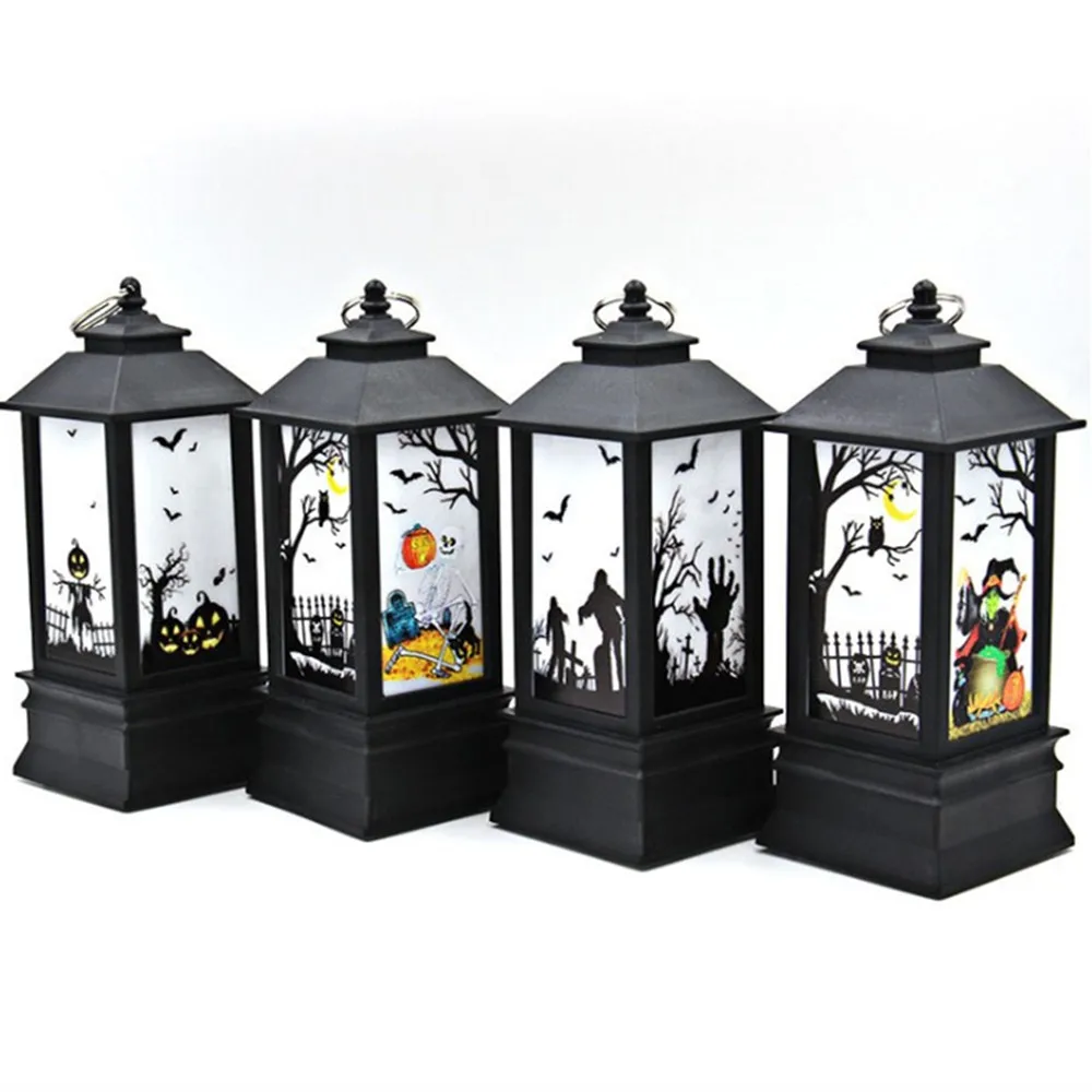 FGHGF Halloween Decoration Led Candles Light Vintage Castle Bats Pumpkin Lantern Flame Lamp Scary Party -Cosplayware Store