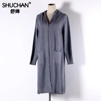 

Shuchan Autumn Winter 2019 New Items Women's Free Knitted Sweater Female Cardigan Fall Hooded Casual Long Sweaters Womens Coats