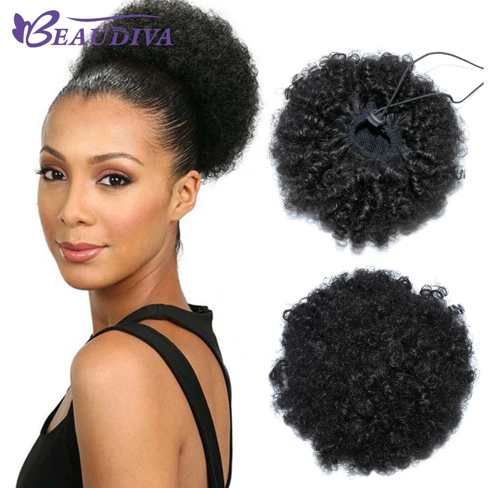 Афро кудрявый вьющиеся конский хвост для женщин натуральный черный NoneRemy волос 1 шт. клип в хвостики шнурок 100% человеческие волосы BeauDiva