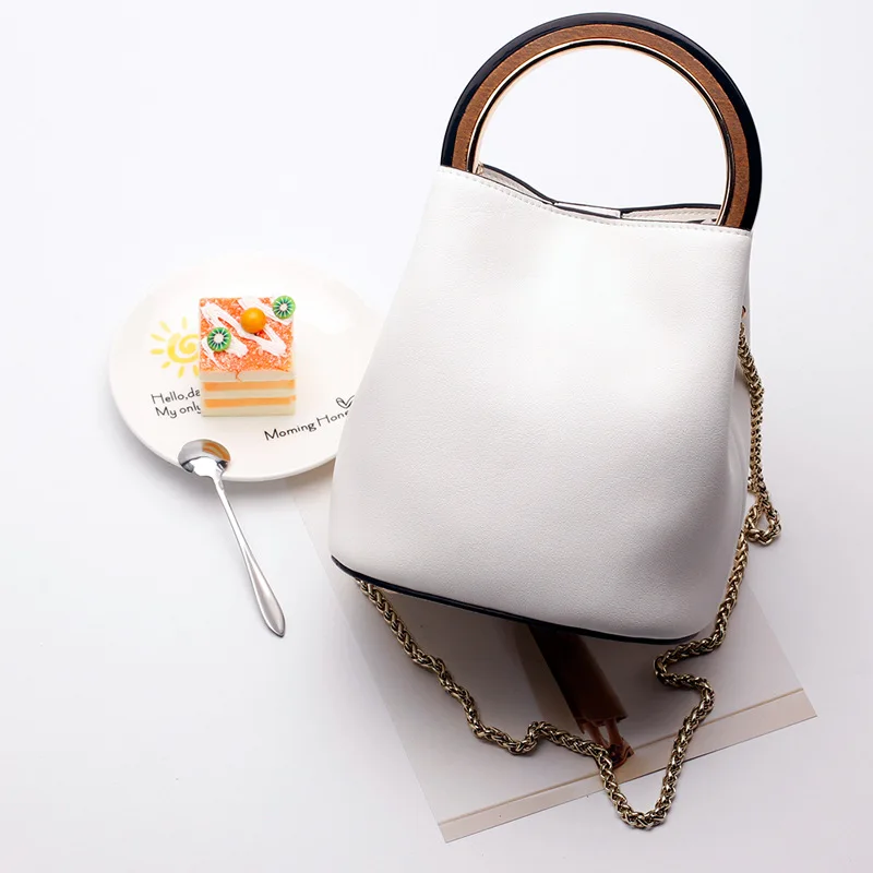 

2017 Split Leather Bucket Luxury Handbags Women Bags DesignerNew Ring Handle Hasp Brown High Quality Concision Style Handbags