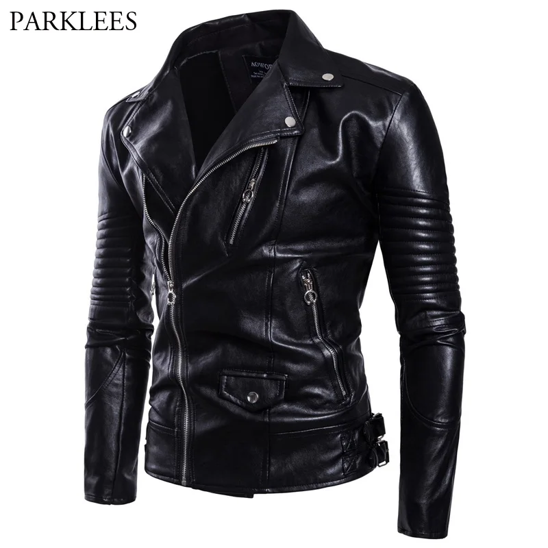 

Motorcycle PU Leather Jacket Classic Design Multi-zipper Men Biker Jacket Coat 2018 Brand New Bomber Leather Jackets Veste Homme