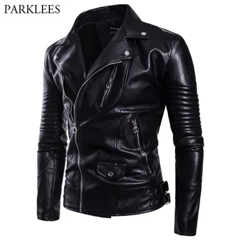 

Motorcycle PU Leather Jacket Classic Design Multi-zipper Men Biker Jacket Coat 2018 Brand New Bomber Leather Jackets Veste Homme