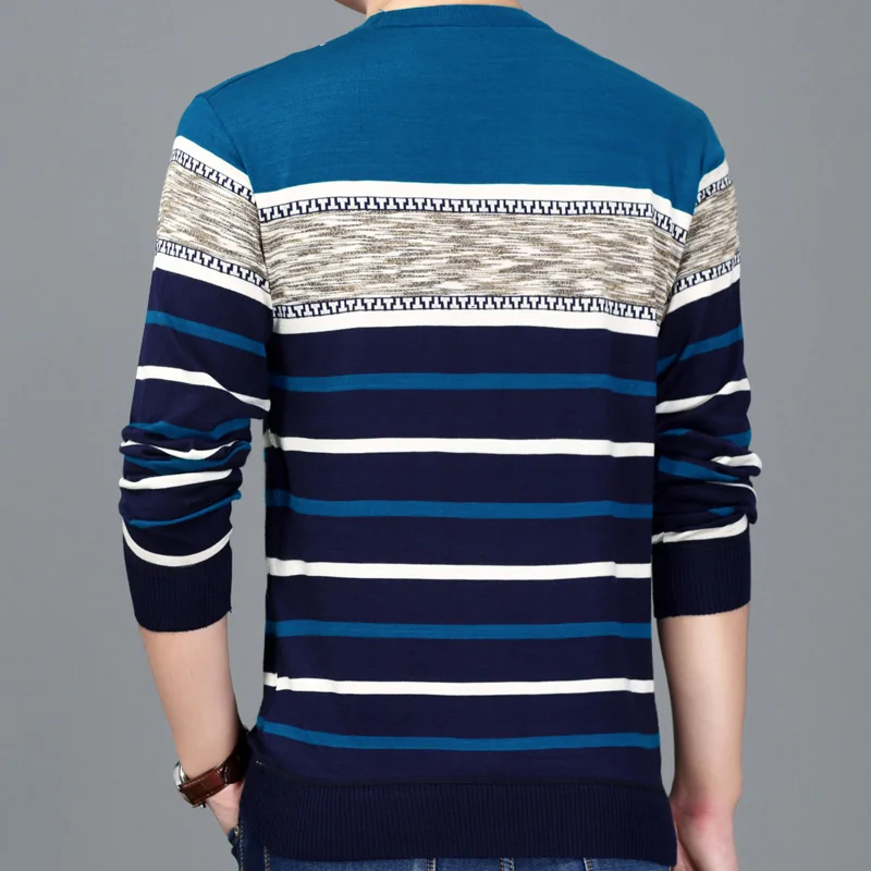 Дизайнерский пуловер, полосатый мужской свитер, мужской тонкий трикотажный свитер, Мужская одежда, облегающий трикотаж, модная одежда 52534