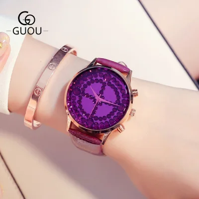 

GUOU Top Brand Fashion Ladies Watches Leather Female Quartz Watch Women crystal Big dial Wristwatch Reloj Mujer Relogio Feminino