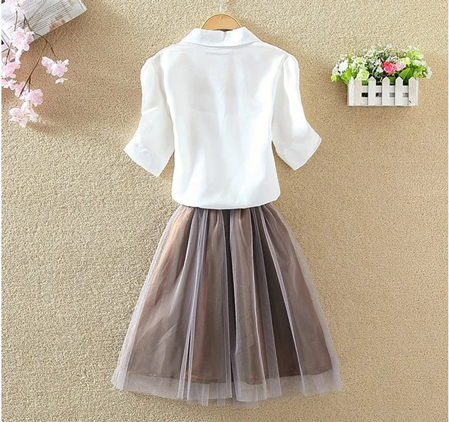 Shirt And Sling Tutu Dress Suit Women 2018 Summer Cute 2 Piece Dress Blue Pink Shirt And White Veil Dresses Plus Size 3XL 4XL (7)