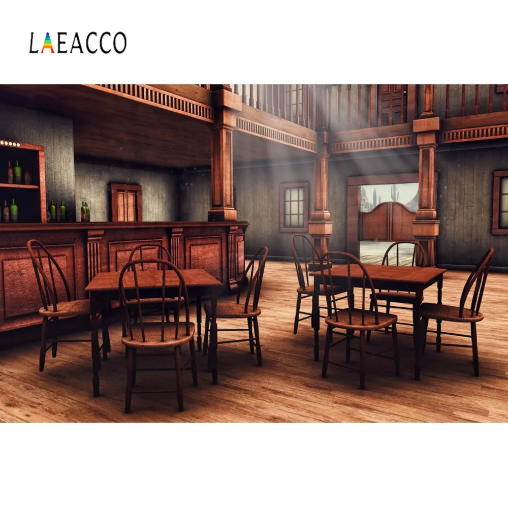 Laeacco Old Vintage Wine Bar West Cowboy Table House Interior Photographic Backgrounds Photography Backdrops For Photo Studio