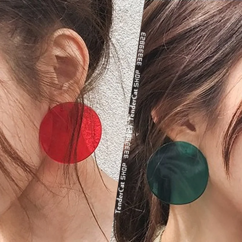 

Creative Simple Design Geometric Earrings Female Transparent Big Round Circle Acrylic Stud Earrings For Women Jewelry 4 cm