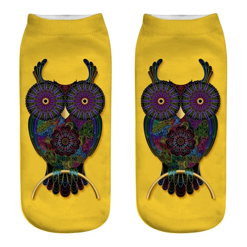 Удобные носки женские милые повседневные деловые хлопковые носки с принтом совы, средние спортивные носки для кемпинга, бега#2s29 - Цвет: E