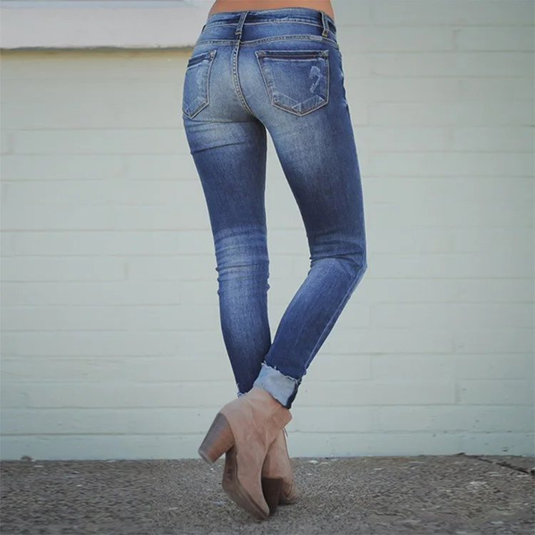Рваные джинсы для женщин, узкие длинные брюки-карандаш, Pantalon Jean Femme