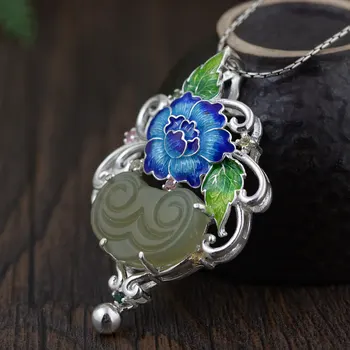 

FNJ 925 Silver Flower Pendant for Jewelry Making Hetian Jade Original Pure S925 Sterling Silver Pendants Women