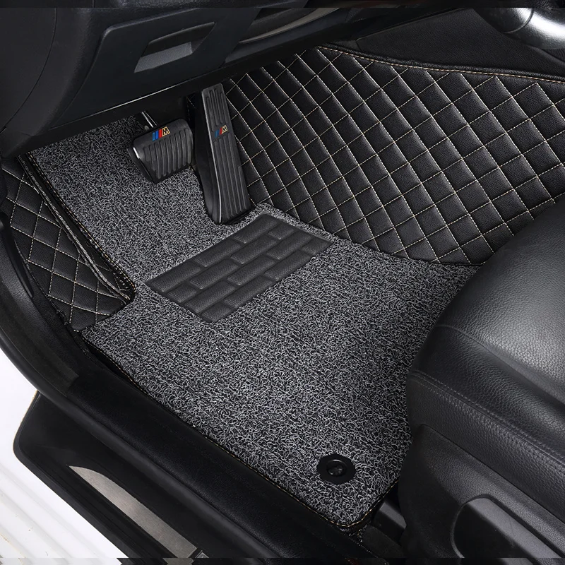 

Custom Fit Diamond Check Double Layer Car Floor Mats Waterproof Leather Car Mats Wire Floor Carpets Sedan Floor Protect Rugs J04