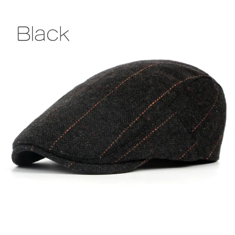 New Autumn Winter Beret Caps Unisex Mens Hats Cotton Striped Beret Hat British Retro Men Women Woolen Flat Cap Boina Hat