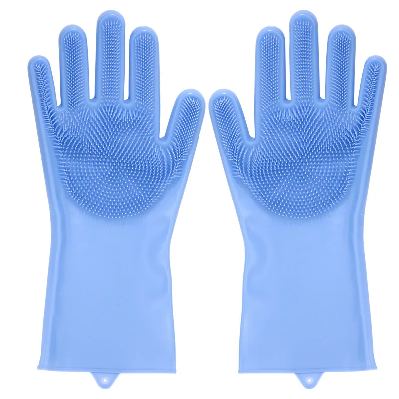 Magic Silicone Dish Washing Gloves Food Grade Household Cleaning Gloves Brush Silicone Scrubber Kitchen Accessories Clean Tools - Цвет: Blue