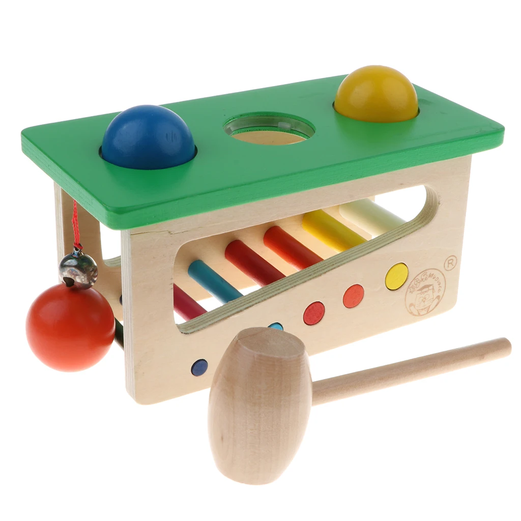 Colorful Wooden Knocking Ball Game Toy Kid Fun Rolling Ball Hammering Developmental Game Toddler Early Sensory Educational