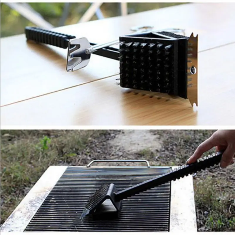 New BBQ Cleaner With Handle Barbecue Grill Cleaning Brush Stainless Steel Wire Sponge Shovel Set Outdoor Cooking Tools