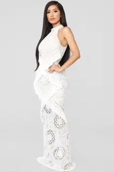 

Vestidos Women Sexy Lace Sequins Thick Rayon White Bandage Dress 2019 Designer Elegant Long Party Dress