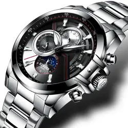 Швейцария многофункциональные военные часы Мужчины Бингер автоматические механические часы Календарь Неделя Moon phase сапфировый
