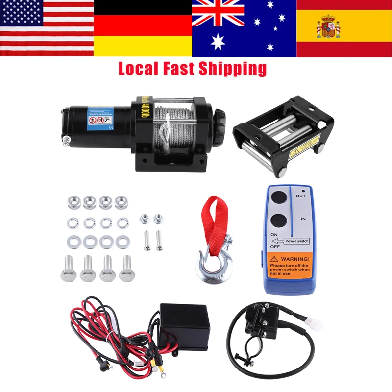 

1Set Electric 4000lb Car Winch Wire Recovery winch Towing Steel Cables Pull Kit 12V ATV Quad Bike ATV Boat Trailer Truck WINCH