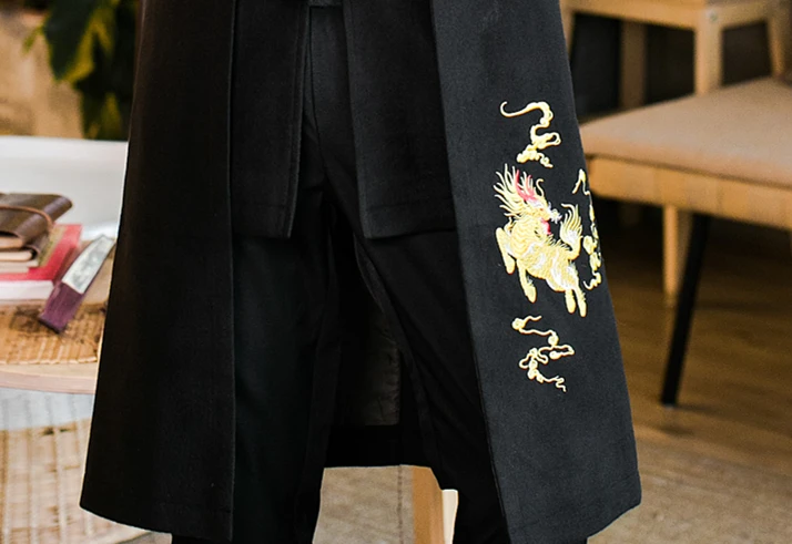 Длинная Мужская куртка, новинка, зимнее длинное пальто с вышивкой, мужское пальто в китайском стиле, мужская куртка, 5XL, большой размер