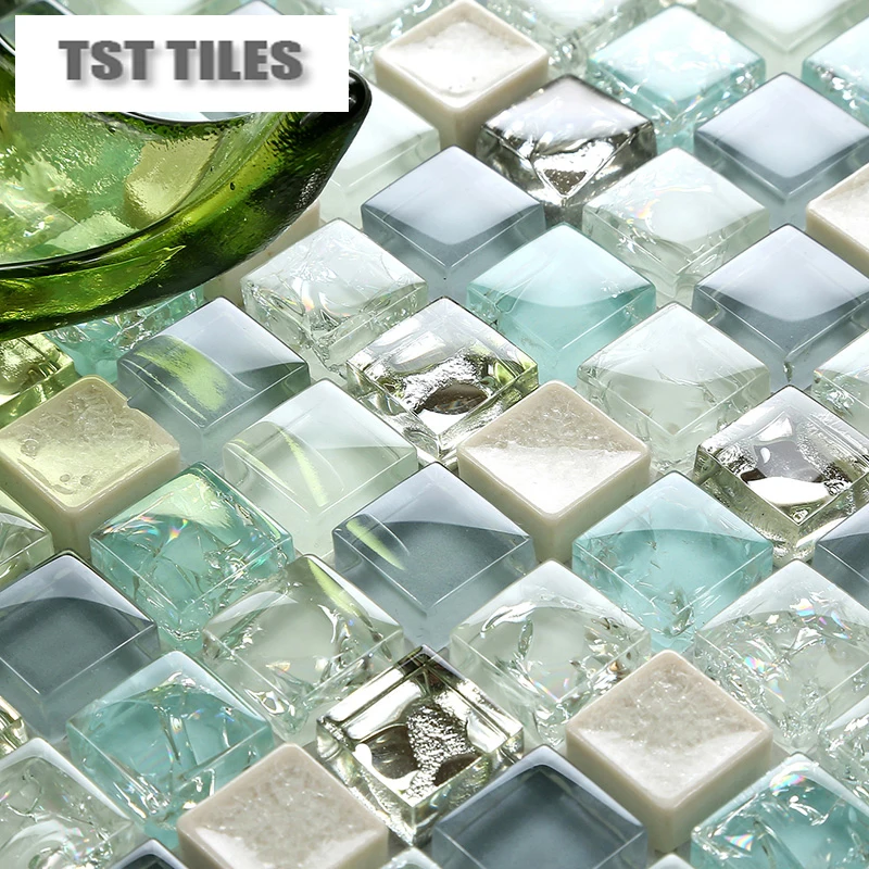 11 sheets lot wholesale sea glass tiles mosaics blue white crackle ceramic kitchen backsplash tile bar