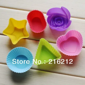 

(1set=6pcs)Rose star heart Oval Trilateral Shape Silicone Cake Muffin Chocolate Cupcake Case Tin Liner Baking Cup Mold Mould