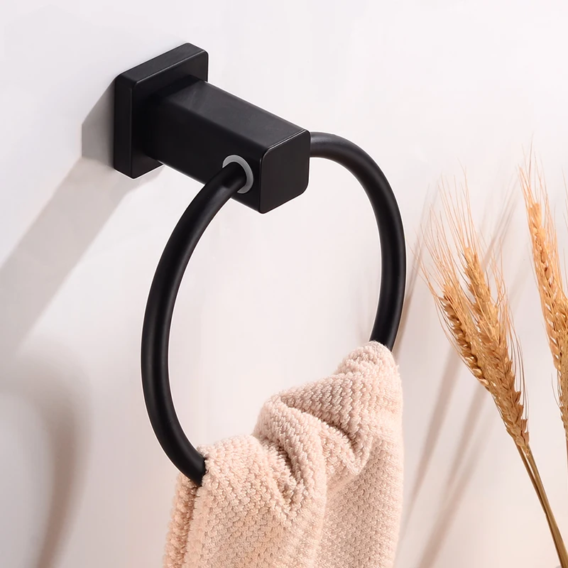 Towel Ring Holder Black Wall Mounted Bathroom Towel Rack Aluminum Round Towel Bar Decorative Clothes Rack Bathroom Accessories