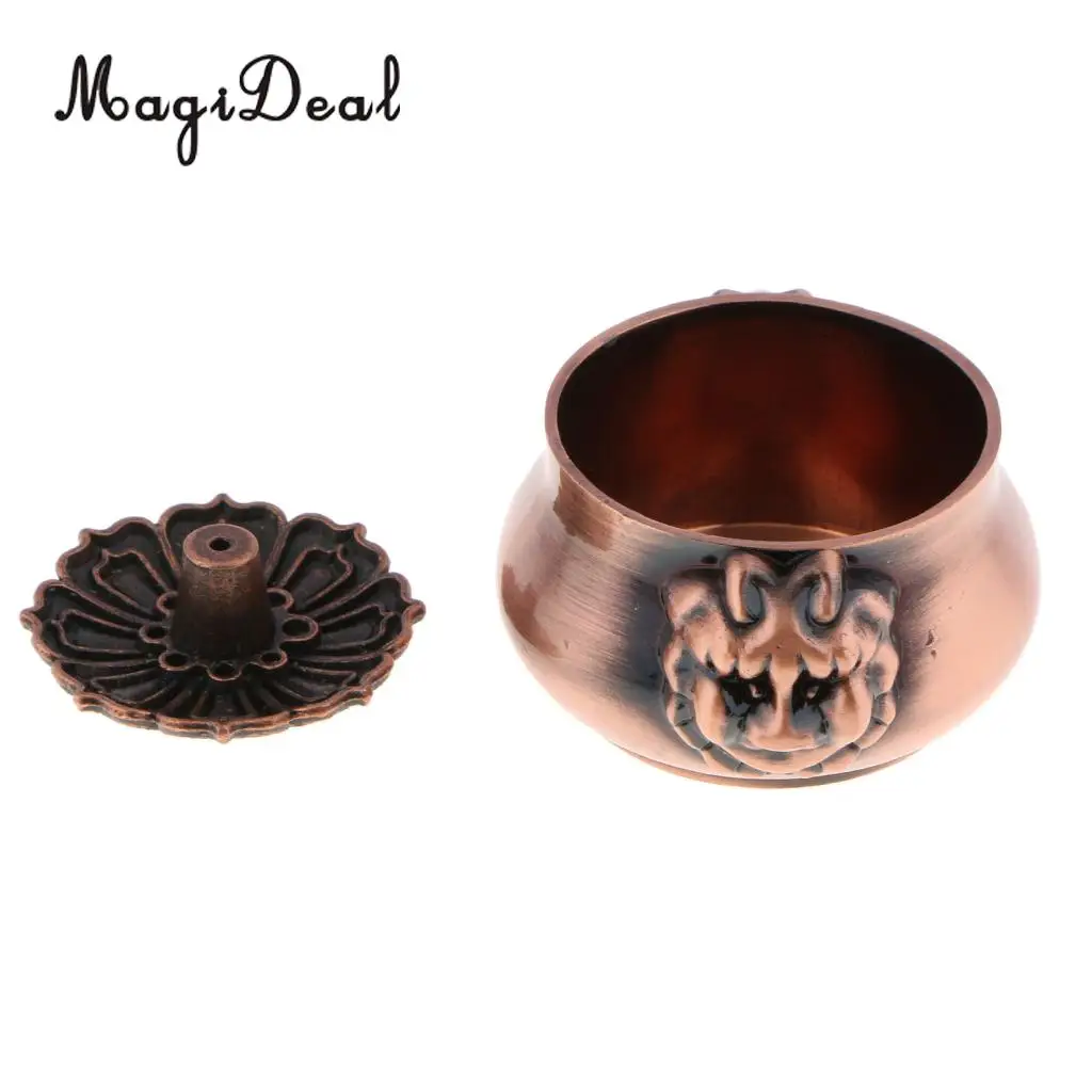 Chinese Antique Alloy Lion Head Statue Bowl Censer Pot Incense Burner Holder