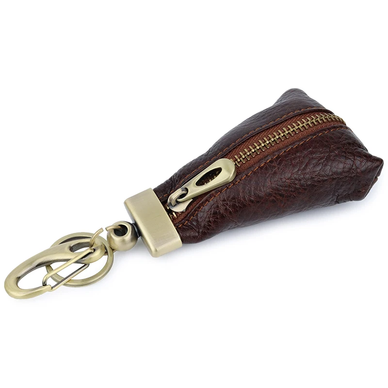 

Genuine Leather Zipper Car Key Wallets For Men Fashion Black/Coffee Color Trapezoidal Car Key Holder Soft Leather Male Key Purse