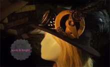 Vintage Brown Wool Gear & Feather Victorian Steampunk Cosplay Top Hat with Goggles Blue Red Black Custom