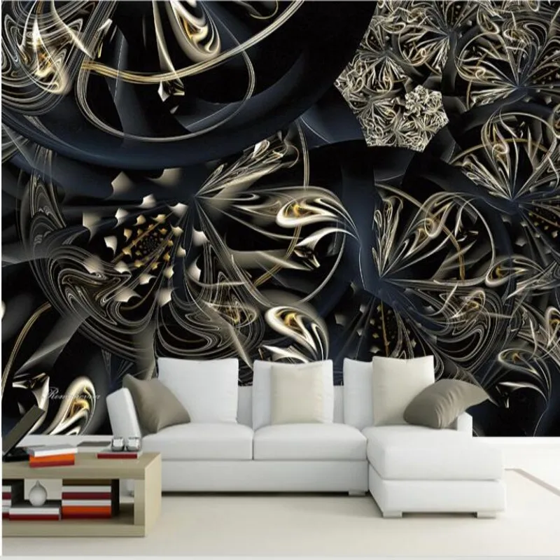 

Beibehang Retro Black Gold Abstract Floral Photo Wallpaper Stylish European Style Lace Theme 3D Living Room TV 3D Wallpaper