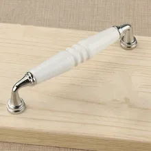 128mm modern fashion white silver furniture handle white ceramic cabinet drawer handle silver chrome dresser cupboard
