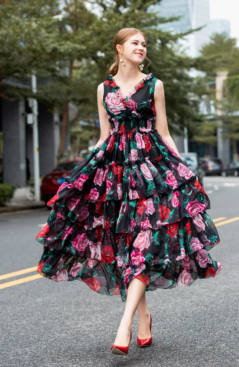 Runway Designer 2019 Spring Summer Dress Women's High Quality Rose