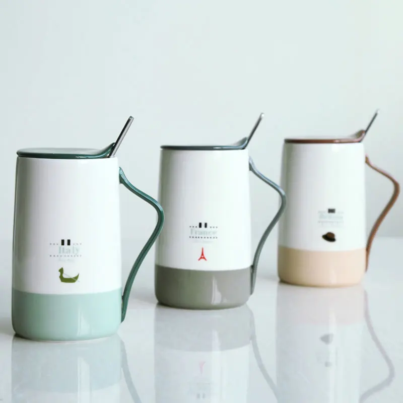 

Creative Bone China Ceramic Mug Coffee Tea Milk Cup With lid Spoon