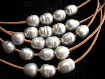 

5strands freshwater pearl gray egg and coffee line necklace nature 18"
