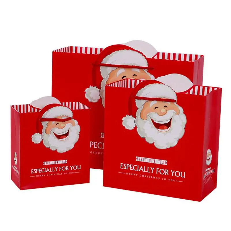 

10pcs/lot Christmas Gift Handbags Cartoon Santa Claus and Elk Pattern Tote Bag Exquisite Christmas Paper Bag