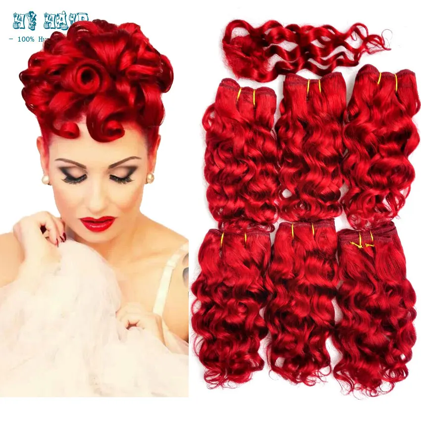 Hot Sale Red Human Weave Hair Wholesale Hair 6pcs Short Bump Hair