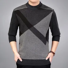 Autumn Winter Soft Warm Sweater Men Knitted Pullover Men Casual Geometric O-Neck Pull Homme Plus Size M-3XL