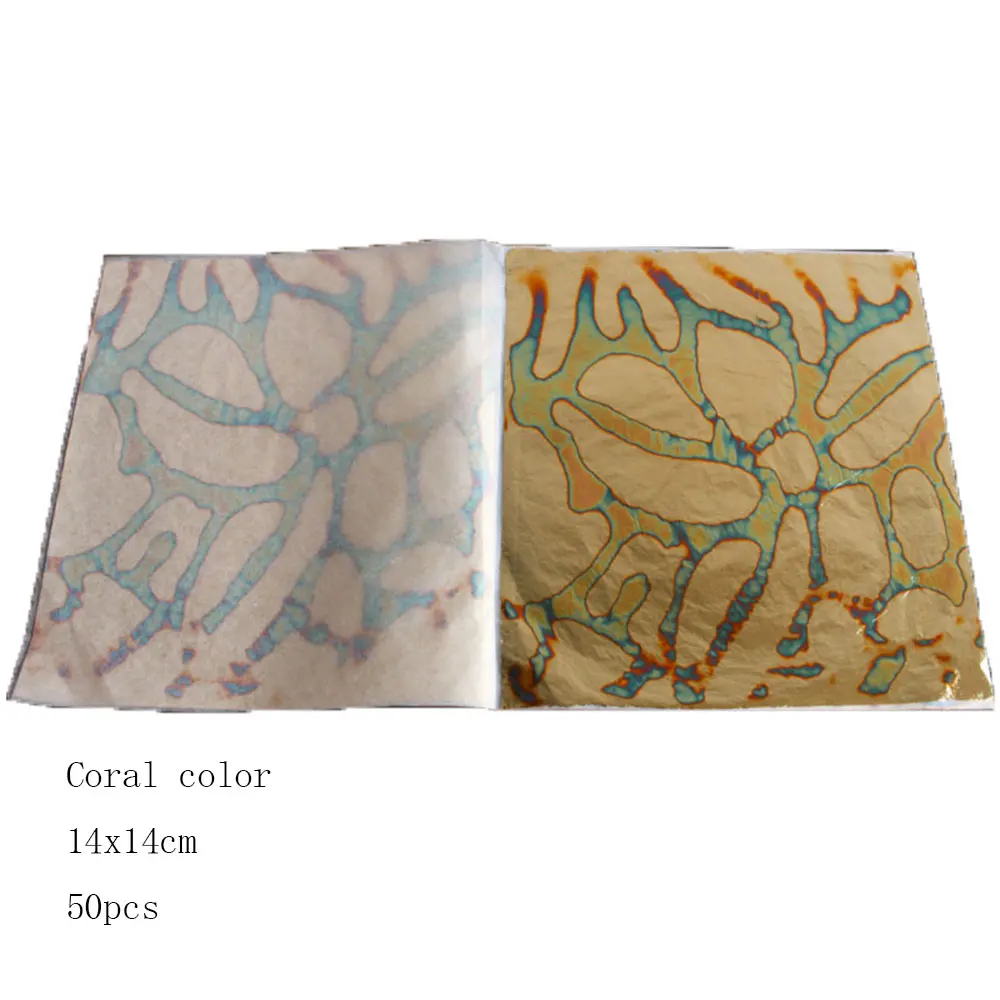 

50pcs/booklet,lossless, tidy,high quality Coral color foil copper leaf,14x14cm,gilding /foil,art of ancient copper,free shipping
