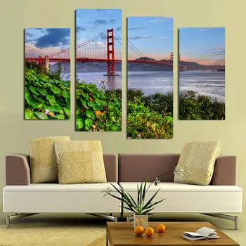 

4 Piece Canvas Painting Golden Gate Bridge Night Landscape Home Decorative Art Picture Paint on Canvas Prints Cuadros Decoracion