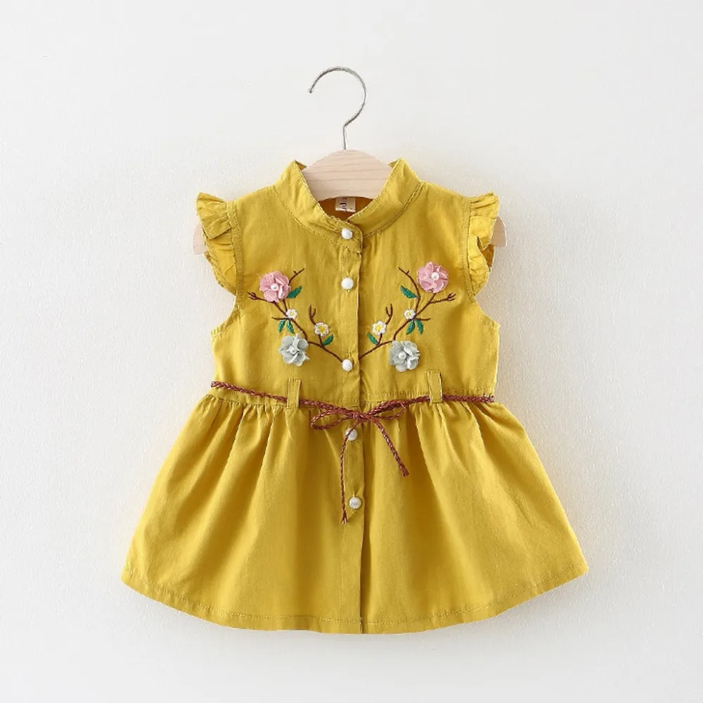 Нарядное платье для маленьких девочек платья принцессы на шнуровке с цветочным рисунком хлопковые кружевные Детские платья с оборками для маленьких девочек; Мода года