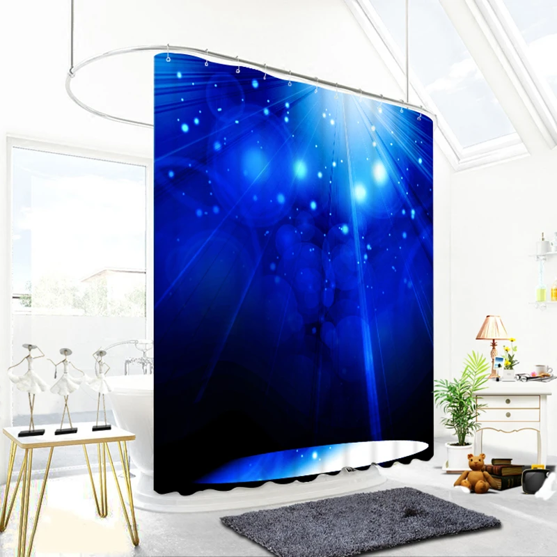 

Blue Aurora Colorful Lines Flower Pattern 3d View Shower Curtains Bathroom Curtain Comfortable Waterproof Thickened Bath Curtain