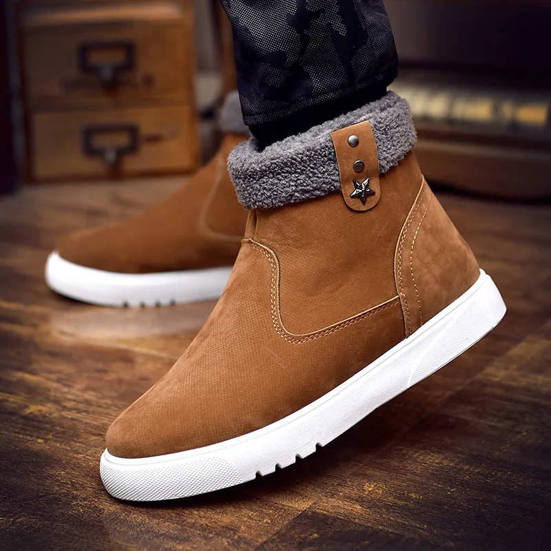 Корейская версия новых плюшевых мужских зимних ботинок, повседневная обувь, мужские кроссовки, зимние теплые трендовые мужские хлопковые ботинки, нескользящая меховая обувь на плоской подошве