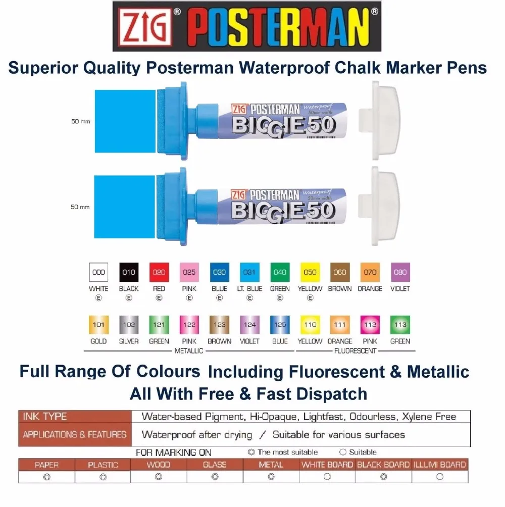 ZIG Kuretake ручки для постеров Posterman Мел маркеры BIGGIE 50 мм Водонепроницаемые кисти ручки Япония PMA-150 поп маркеры