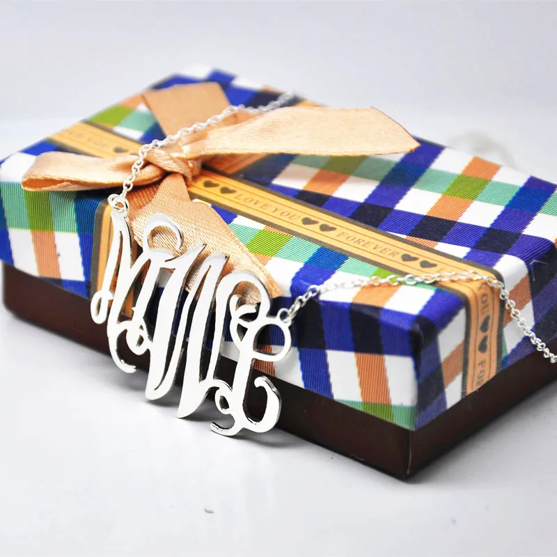 

Оригинальная Подвеска из твердого серебра персонализированное ожерелье, Монограмма 3, Подарочный Colar на заказ