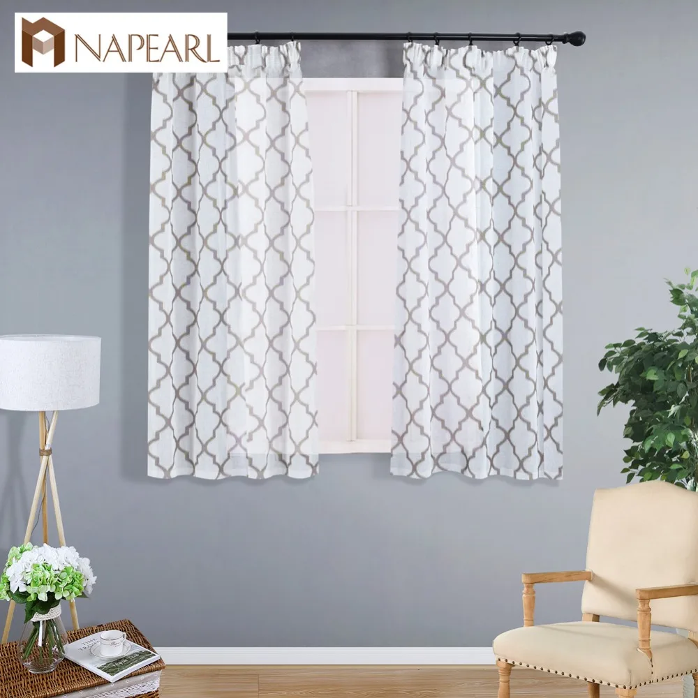 Napearl Short Window Curtains For Kitchen Ready Made Plaid Design