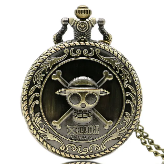 Hot Animation One Piece Cosplay Steampunk 3D Bronze Pocket Watch With Necklace C Hot Animation One Piece Cosplay Steampunk 3D Bronze Pocket Watch With Necklace C