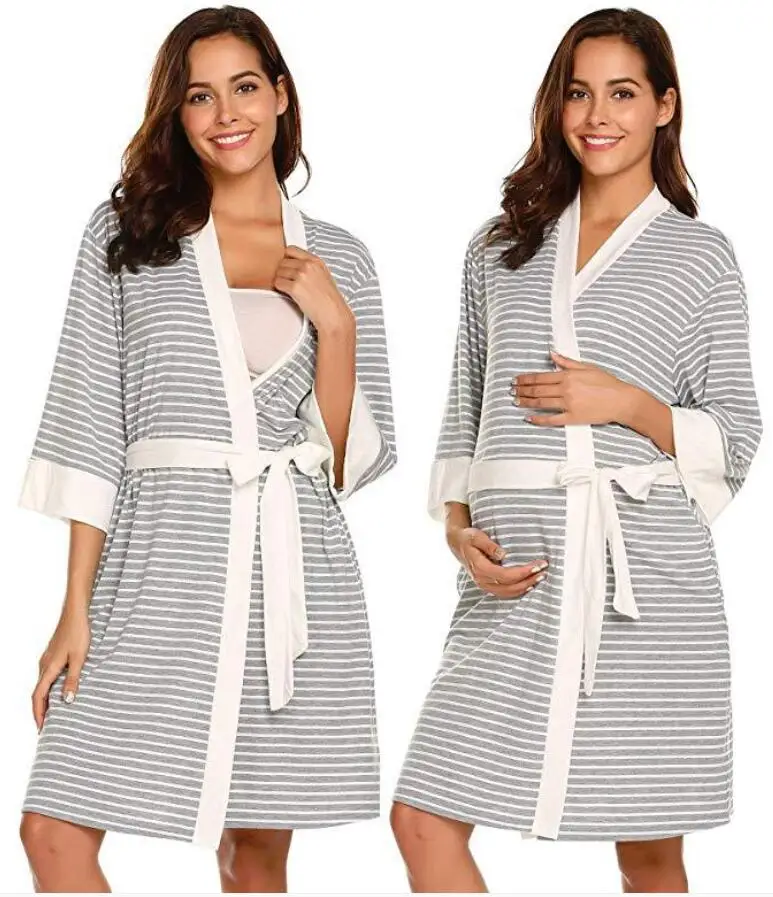 Халат для беременных и матерей после родов, халат для кормящих мам, ночные рубашки, больничное платье для грудного вскармливания, рабочая одежда - Цвет: 066-Gray