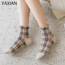 5 пар YAXIAN зимние новые Harajuku Модные клетчатые хлопковые носки женские японские Сладости носки высокие носки длинный осенний теплый комплект