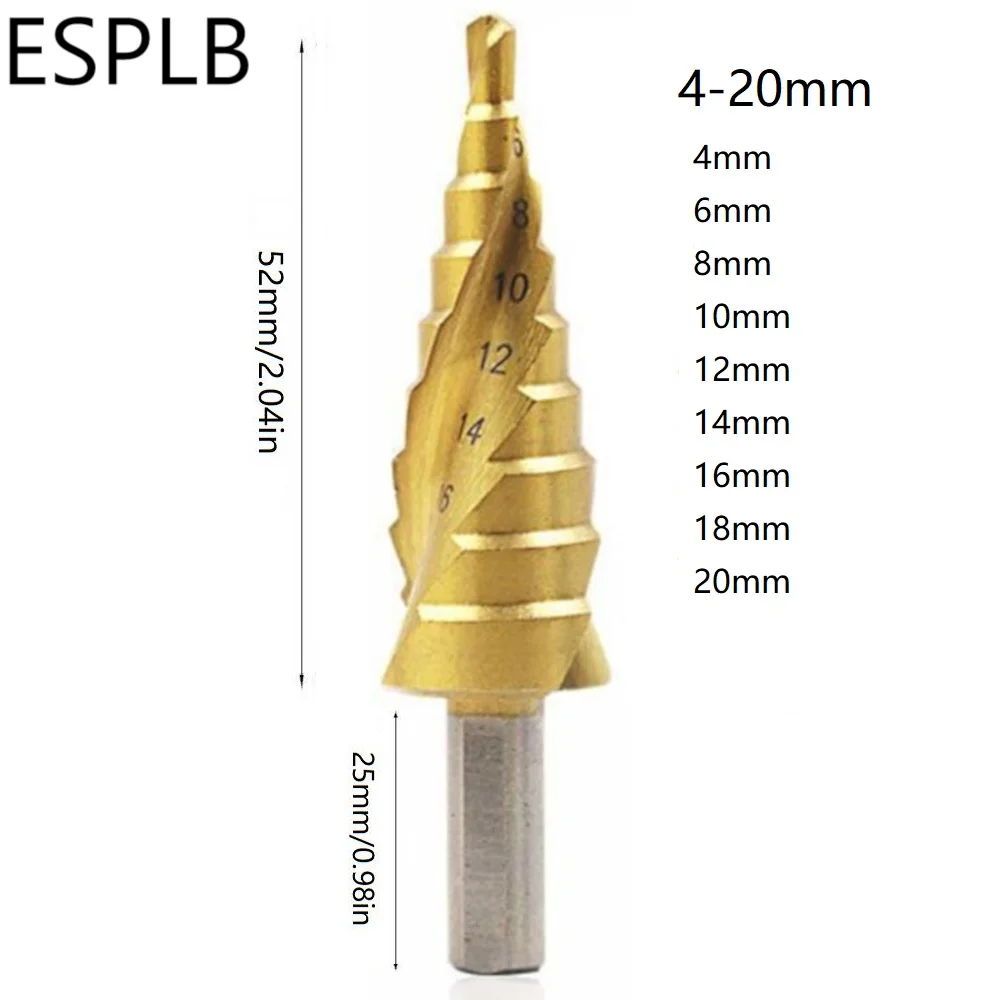 Esplb, 3 предмета, на возраст от 4 до 12 лет/20/32 мм сверло из стали HSS винтовая канавка шаг шестиугольник/Треугольники хвостовика сверла из поликристаллического алмазного Титан шаговый Пробойник с покрытием отверстие набор резцов