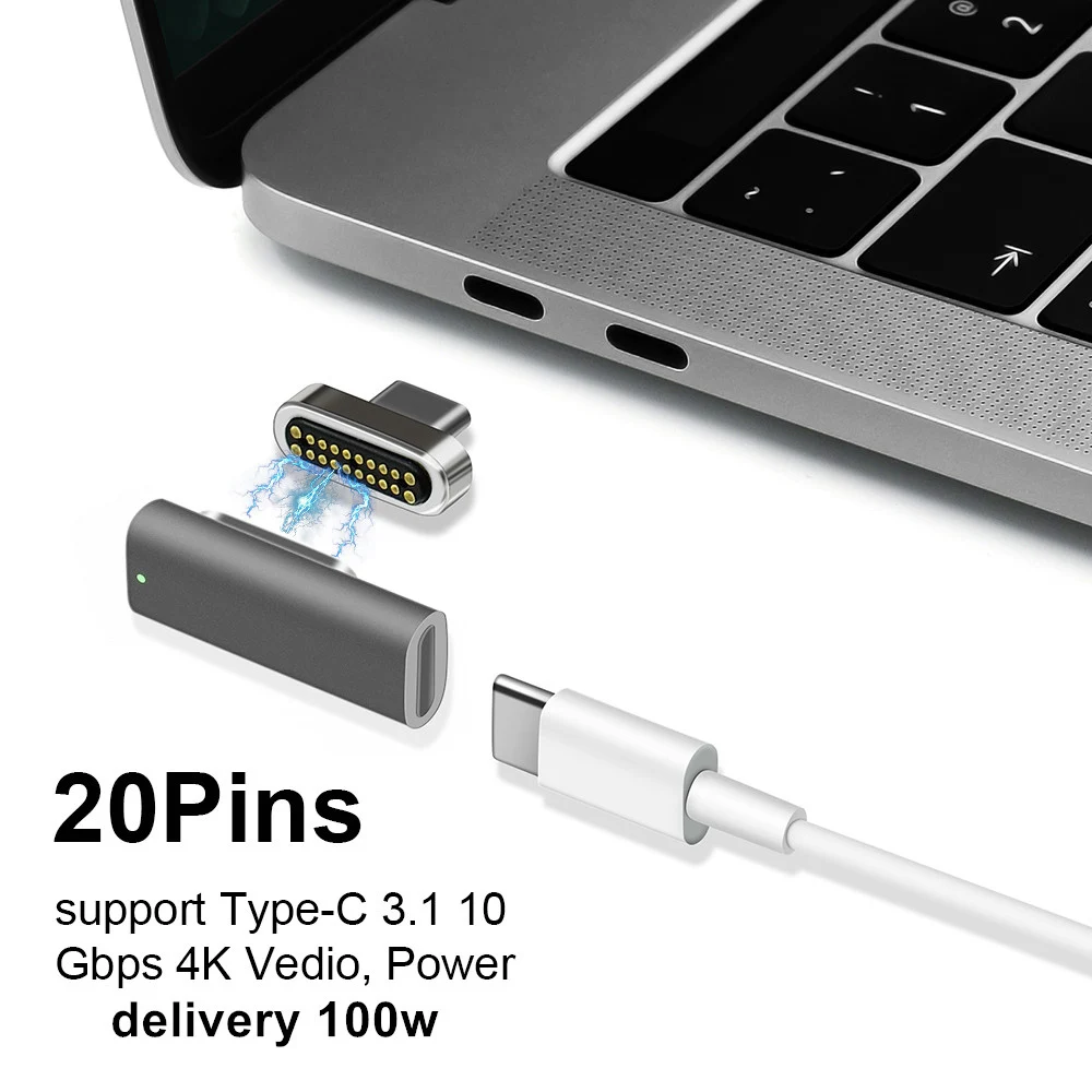 Магнитный адаптер USB C, поддержка PD зарядного устройства и передачи данных(10Gbp/s), USB3.1 type-C power Delivery Fast Charge PD100W - Цвет: 20Pins 100W